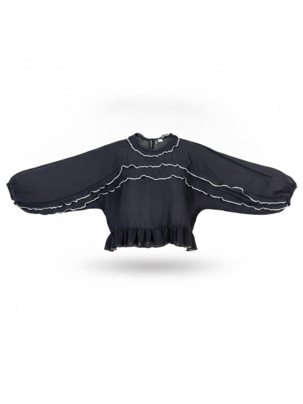 H&M Divided Womens Black Long Sleeve Ruffled Blouse Size M